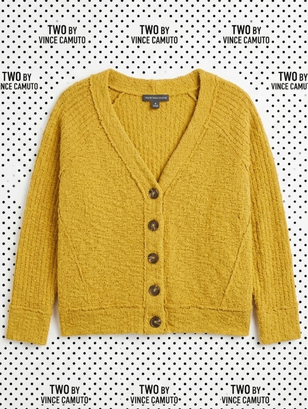 ​Two by Vince Camuto Mustard Yellow Textured V-Neck Cardigan